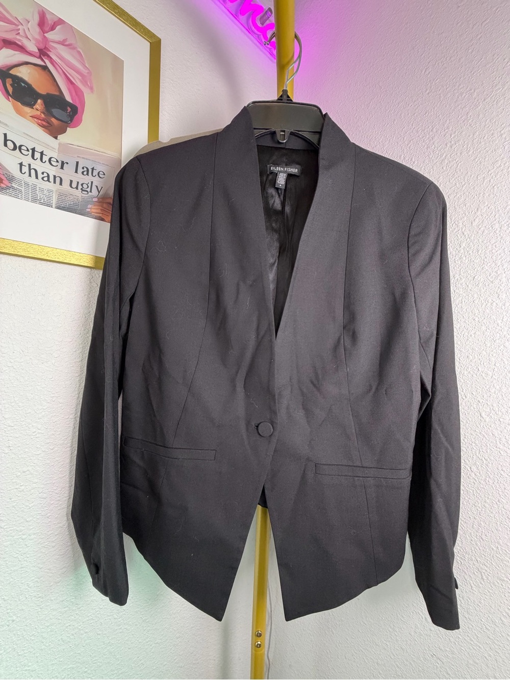 Eileen Fisher Black Single-Button Women's Career Blazer Sz 4 - 65% SILK 39% WOOL
